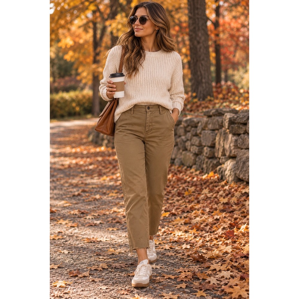 Banana Republic High-Rise Authentic Chino Brown Tan Raw Hem Pants Womens 10